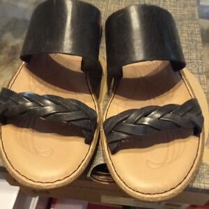 Black Double-Band Slide Sandals with Braided Toe Strap